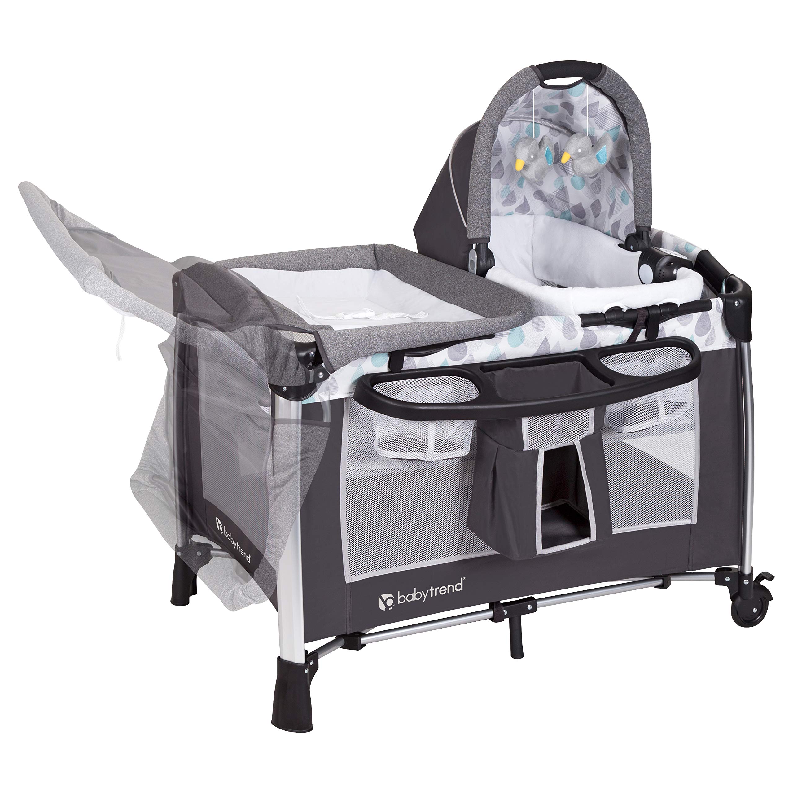 Baby Trend Go Lite Twins Nursery Center - Lightweight Double Baby Bassinet with Canopy, Drip Drop Blue | Perfect for Newborns & Twins, Ideal for Home, Nursery, or Travel