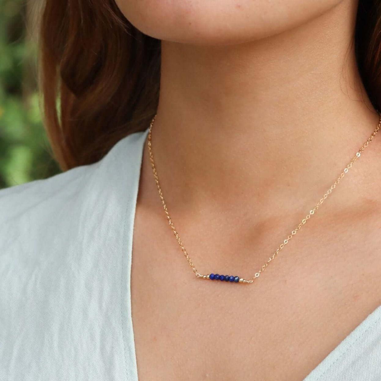 Sparkling Blue Lapis Lazuli Faceted Bead Bar Necklace for Women - Handmade Gemstone Jewelry for Gifts, Meditation & Boho Fashion