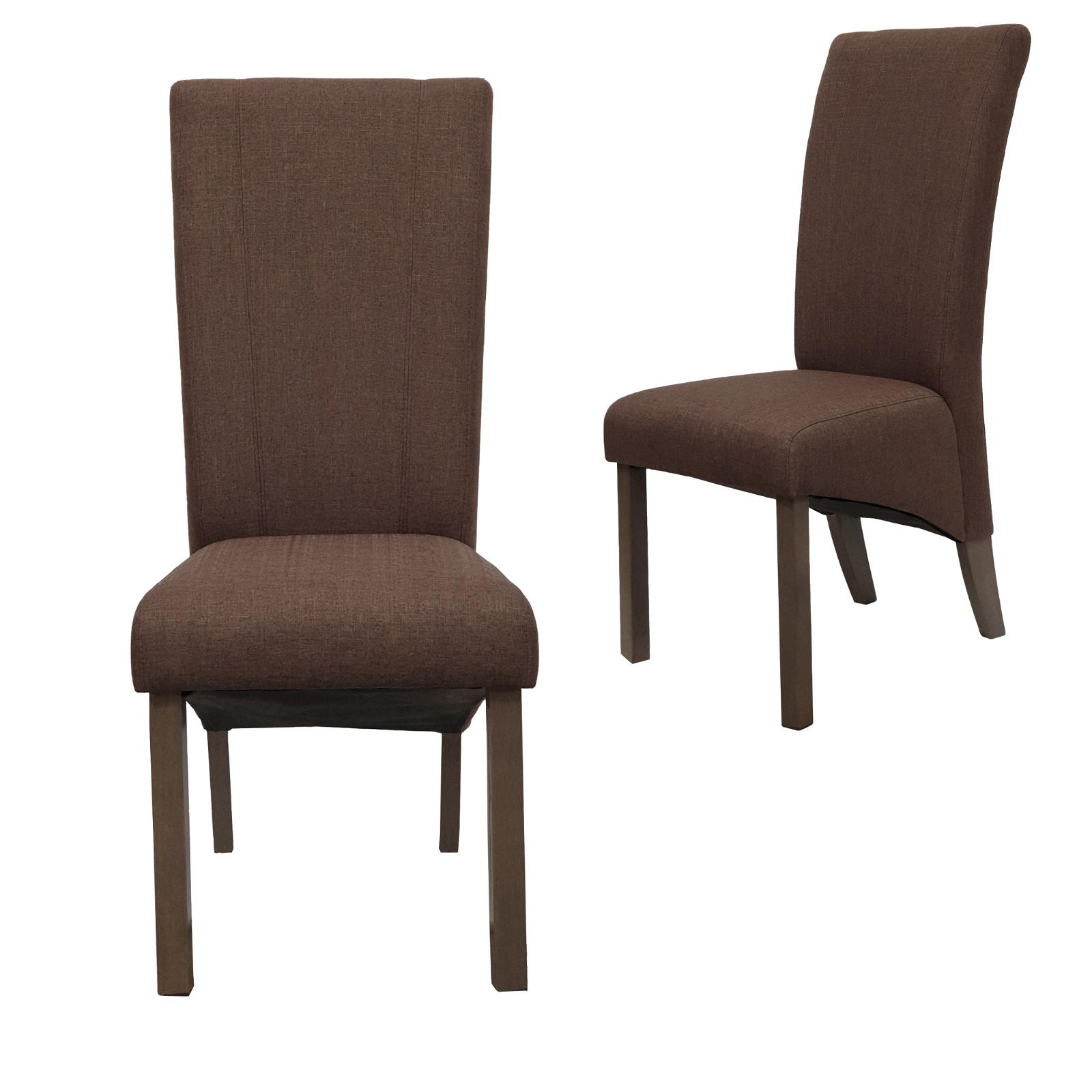 Brown Fabric Bran Dining Chairs with Rubberwood Legs in Textured Dry Grey Oak Finish - Set of 2 for Kitchen, Dining Room & Breakfast Nook