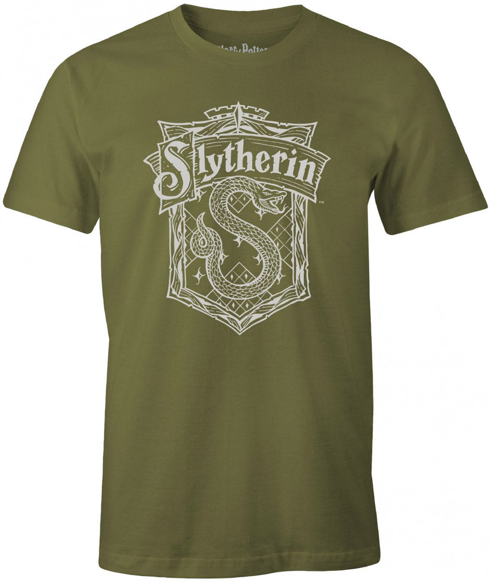 Harry Potter Slytherin House Khaki T-Shirt - Official Licensed Cotton Tee for Fans & Cosplay - Perfect for Halloween, Comic Con & Wizard-Themed Parties