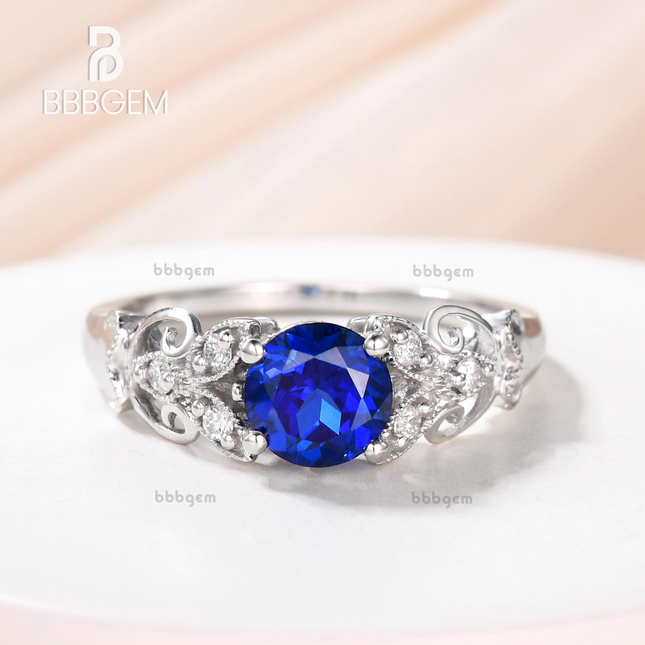 1ct 6mm Sapphire and Diamond Vintage Engagement Ring - Floral Art Deco Style Wedding Band for Women, Perfect for Proposals, Anniversaries and Special Occasions