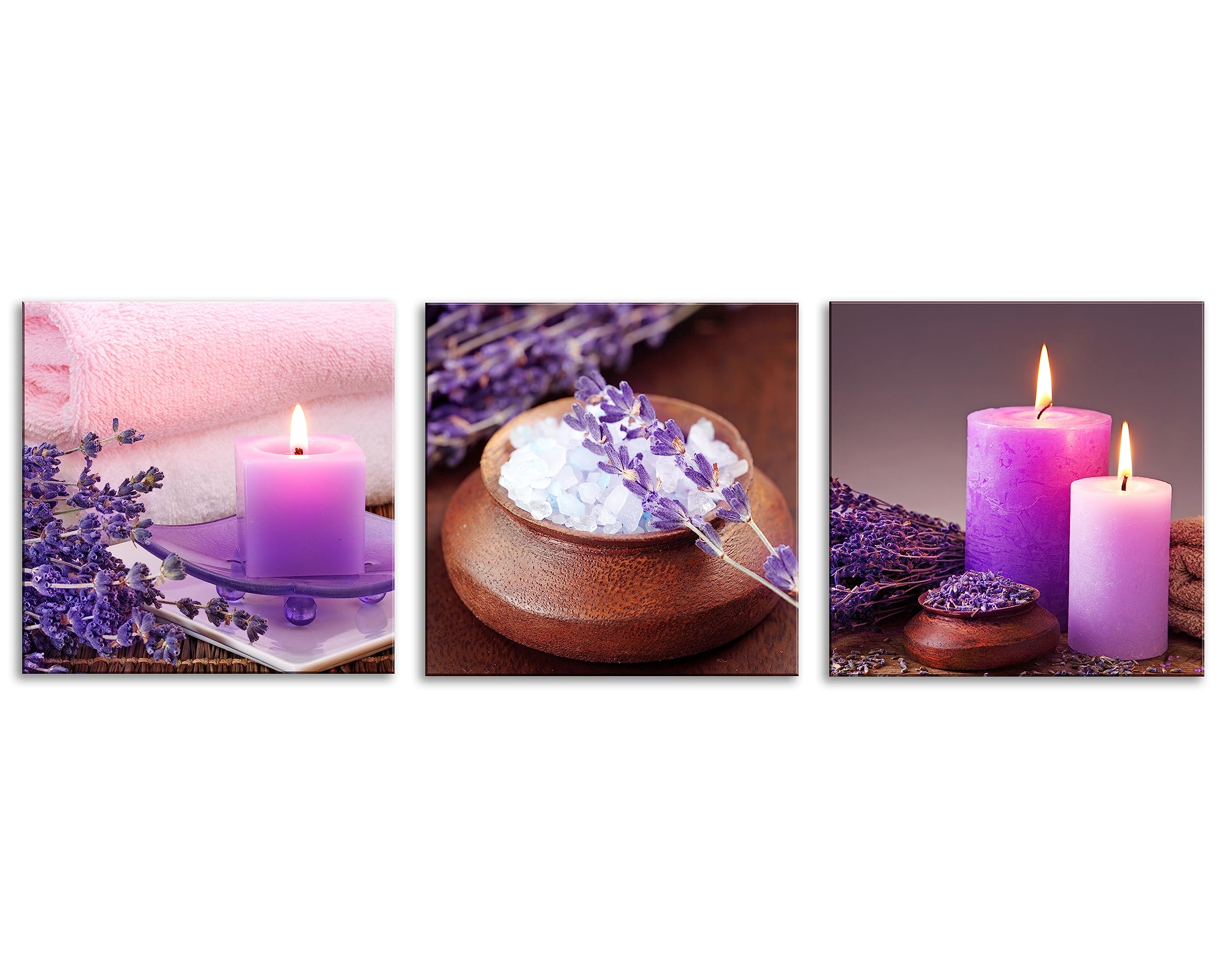 Tranquil Zen Canvas Wall Art - Purple Aromatherapy Candles & Lavender Flower Print - Ready to Hang Spa Decor for Bathroom, Bedroom & Meditation Space