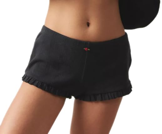 C-black Ruffle Hem Shorts