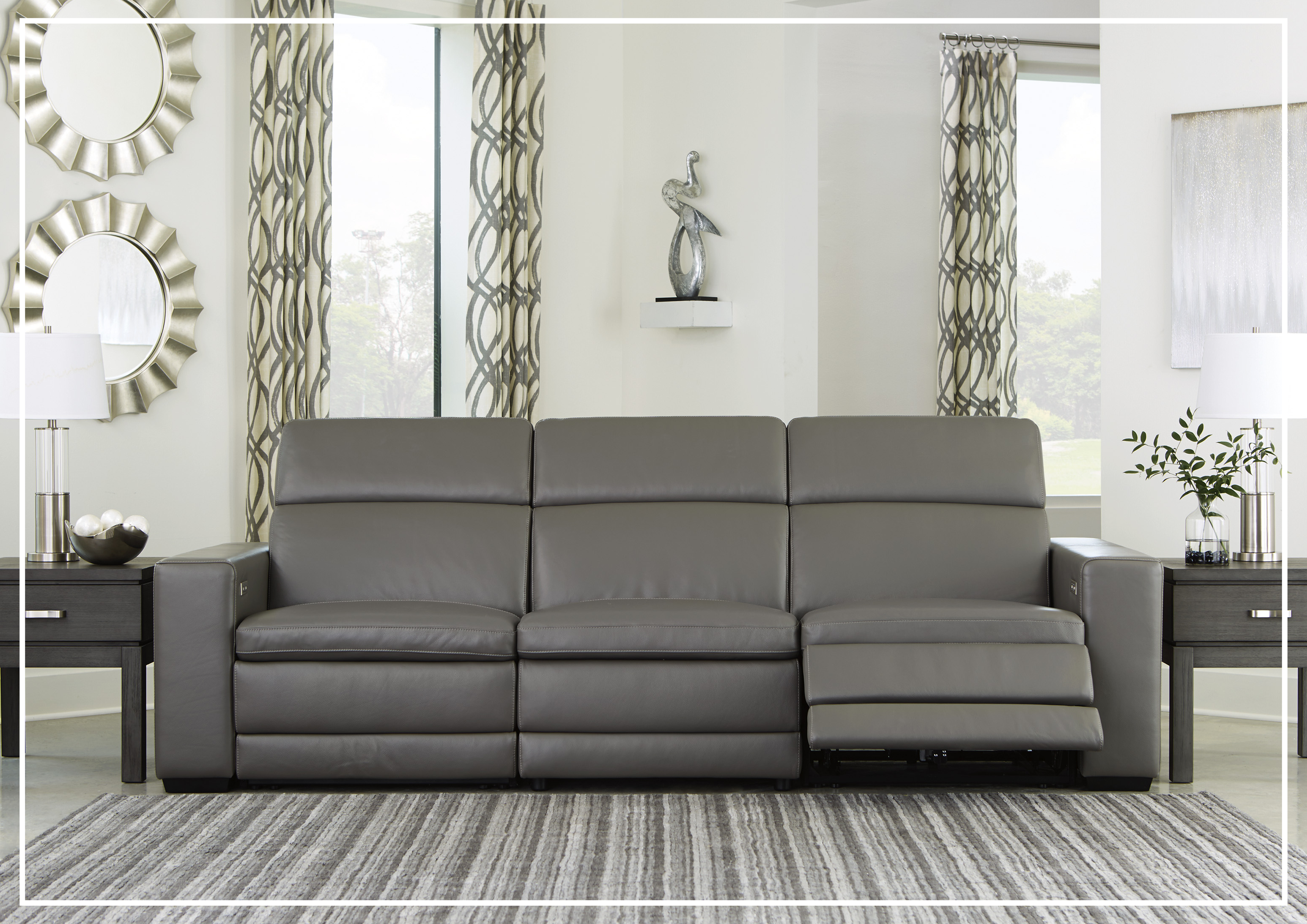 Gio Italia Titan 3-Seater Dual Power Reclining Leather Sofa - Modern Living Room Furniture for Home Theater & Relaxation