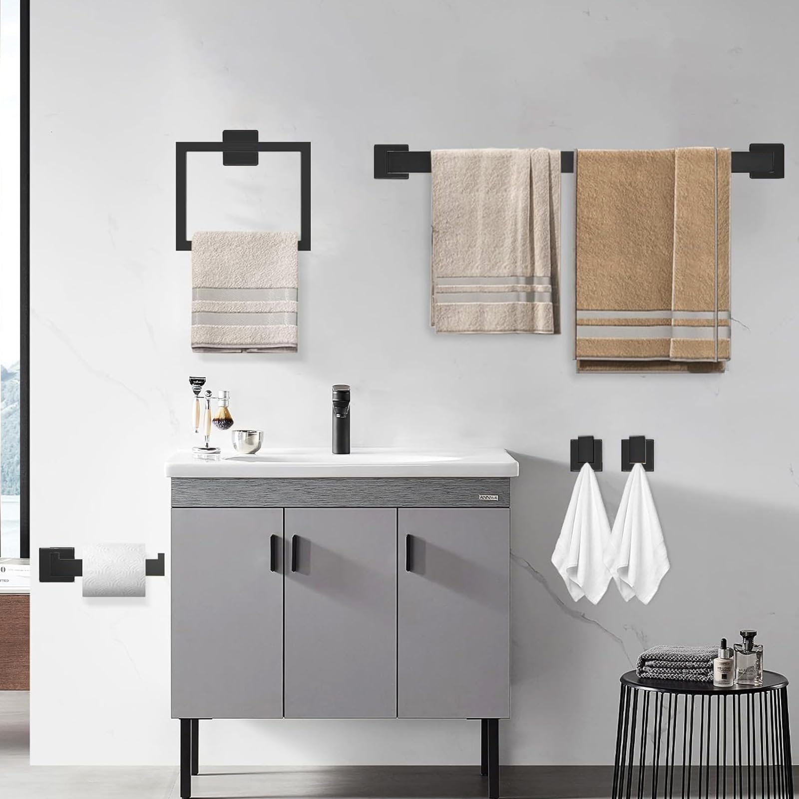 20-Piece Matte Black Bathroom Hardware Set - 23.6