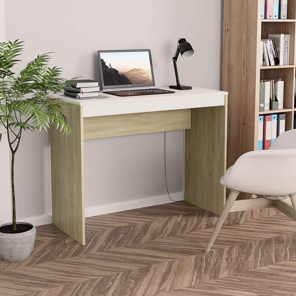 vidaXL White & Sonoma Oak Computer Desk 35.4