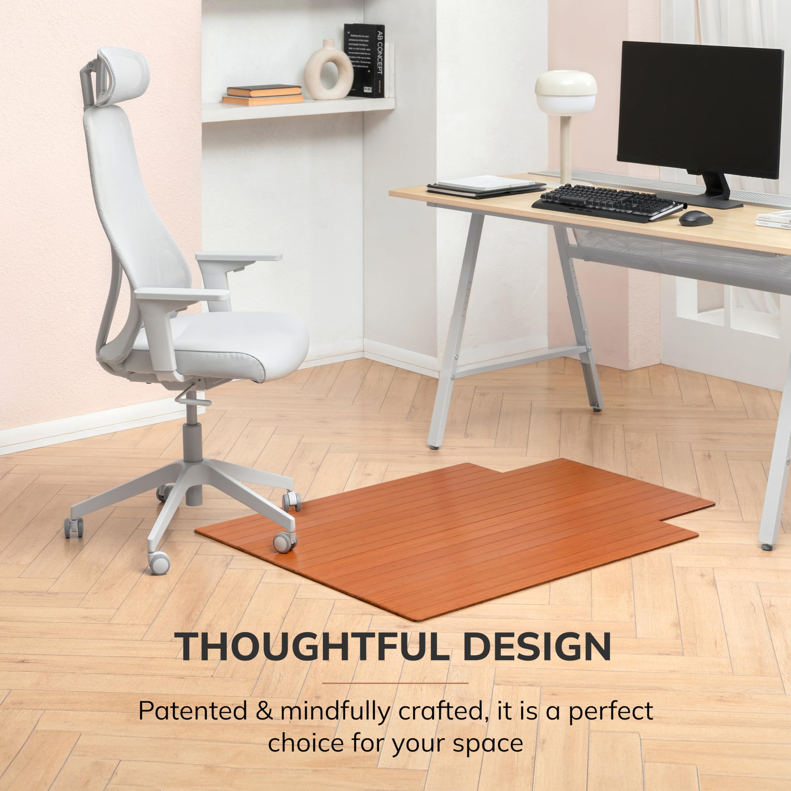 Premium Bamboo Chair Mat for Hardwood Floors - 5mm Thick Anti-Slip Office Chair Mat for Home & Office - Heavy Duty Floor Protector for Rolling Chairs (Ideal for Home Office, Study Room & Workspace)