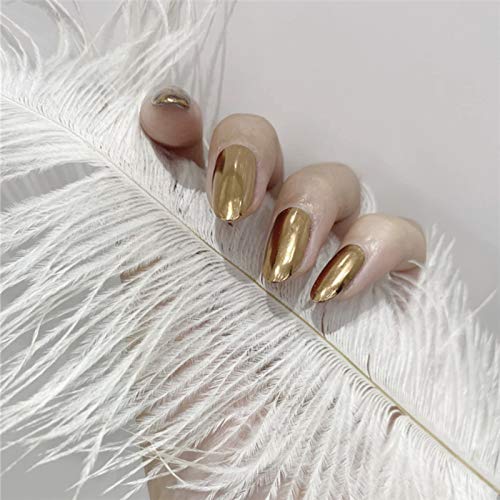 24pcs Gold Full Cover Fake Nails - Circular Press on Nails for Women, Waterproof False Nails with Easy Application - Perfect for Dating, Parties & Special Occasions