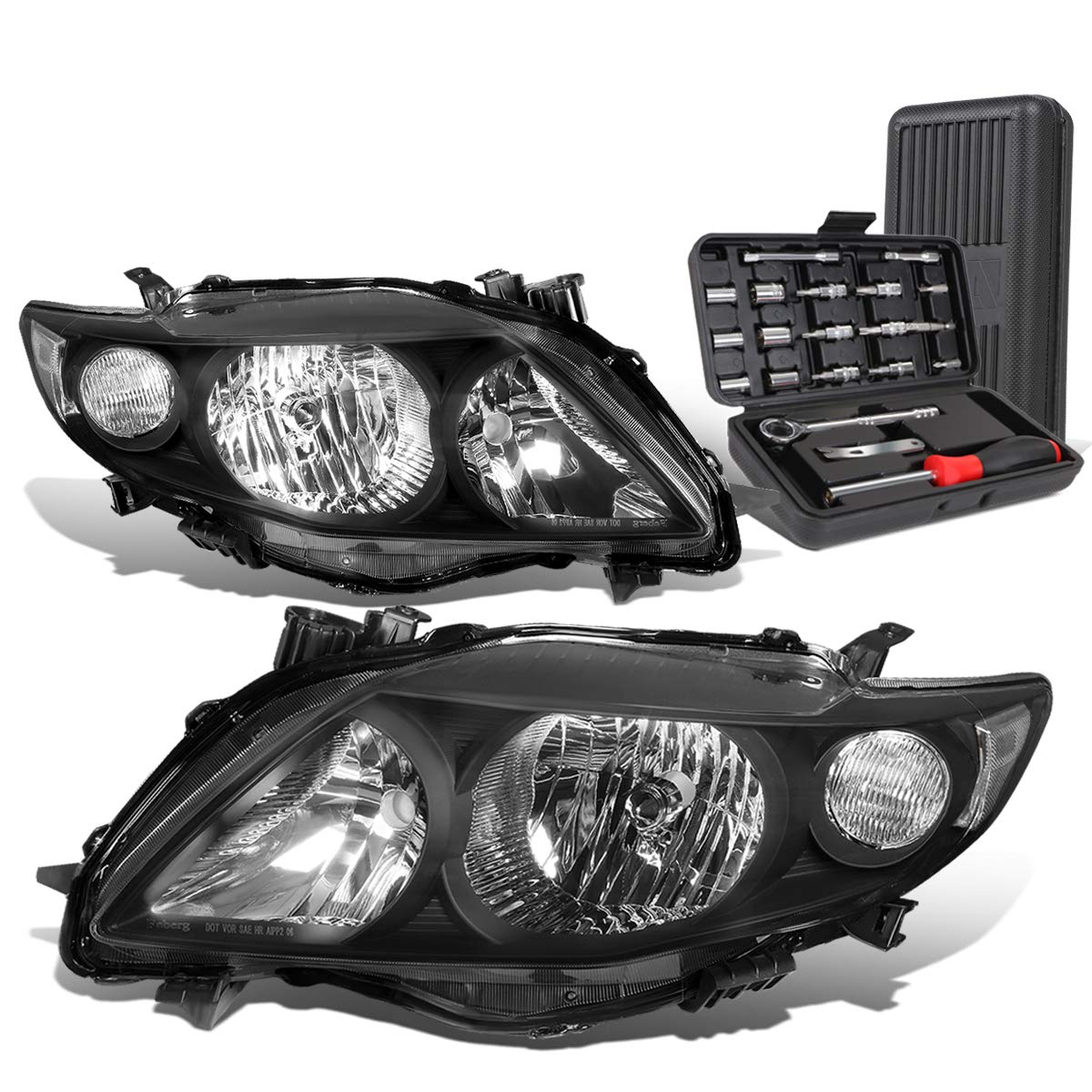 OE Style Black Housing Clear Corner Headlight Lamps with Tool Kit - Compatible with Toyota Corolla 2009-2010 | Easy DIY Installation & Enhanced Night Visibility