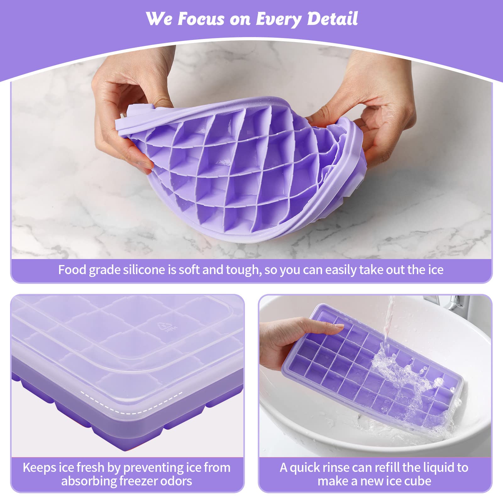 Food-Grade Silicone Ice Cube Tray with Lid & Storage Bin - 36 Small Nugget Ice Molds for Freezer | Easy-Release, Spill-Resistant Cover & Bucket | Flexible Ice Cube Maker with Scoop - Perfect for Cocktails, Smoothies & Home Bars