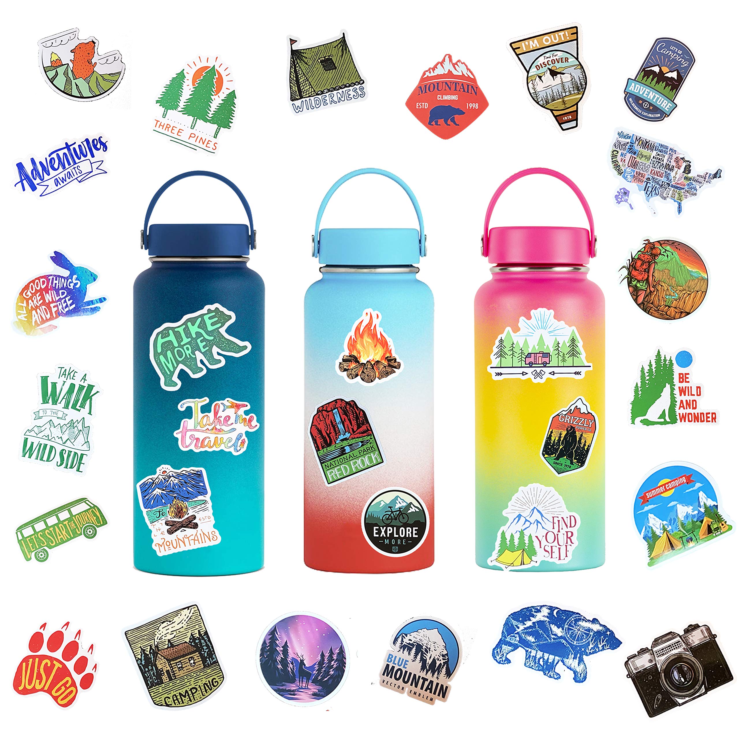 100-Pack Waterproof Vinyl Adventure Stickers for Laptop, Car, Skateboard & Luggage - Wilderness Nature Decals for Hiking, Camping & Travel - Perfect for Outdoor Enthusiasts & Party Supplies