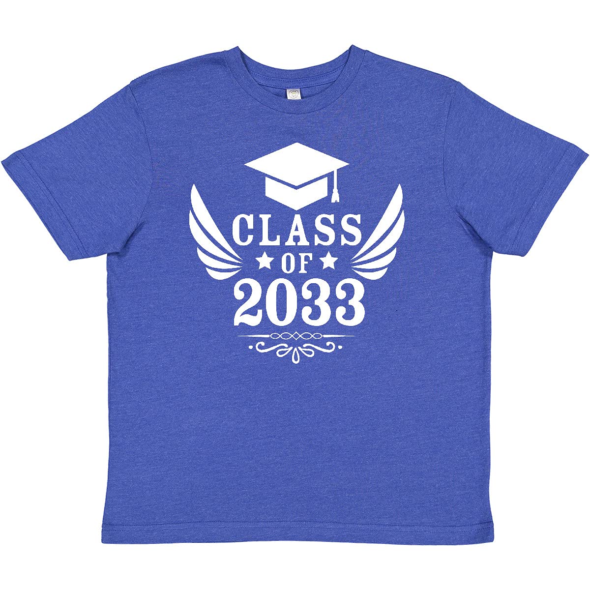 Inktastic Class of 2033 Graduation Cap & Wings Youth T-Shirt - Comfortable Kids Tee for School Spirit, Graduation Parties & Future Graduate Celebrations