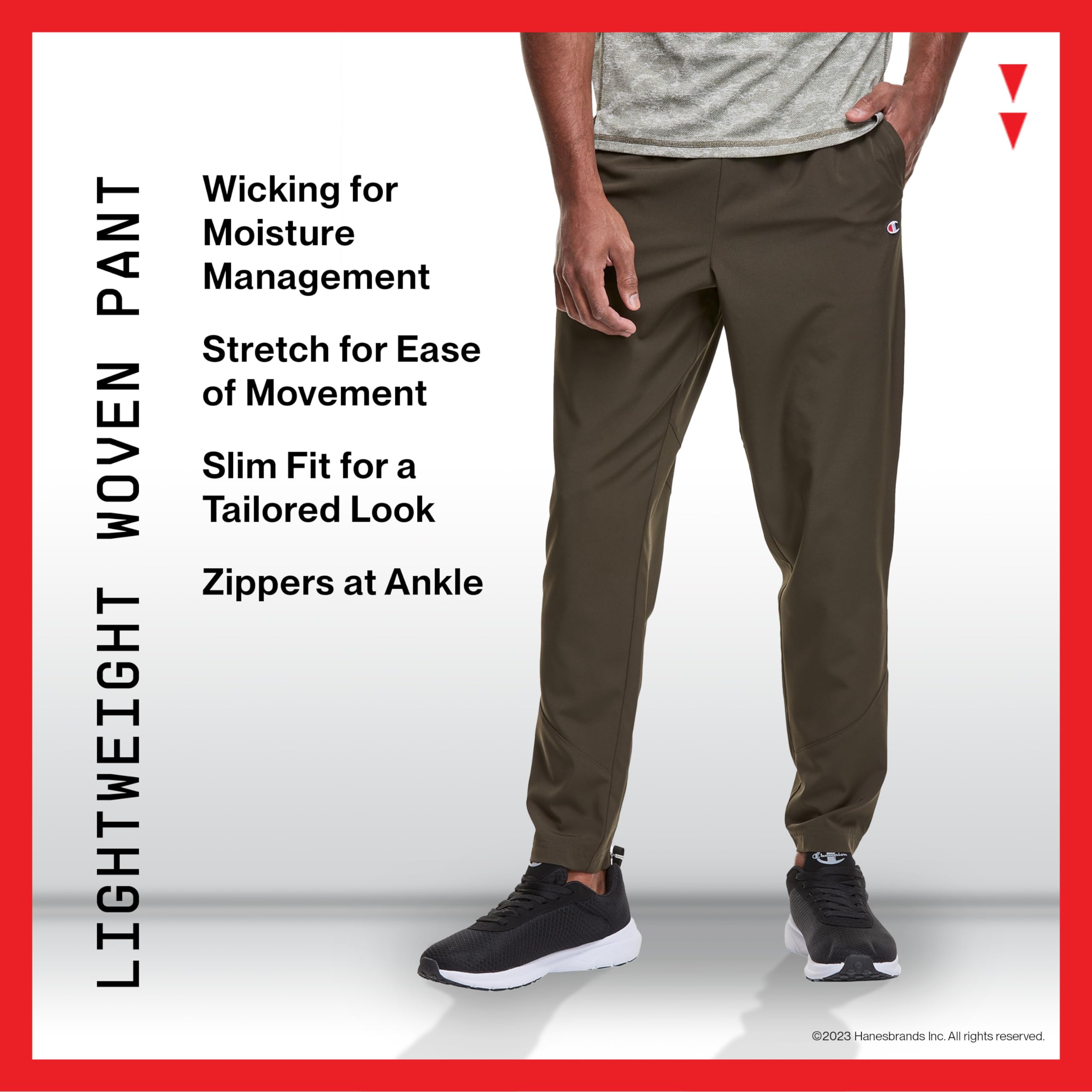 Champion MVP Men's Lightweight Woven Athletic Pants - Moisture Wicking, Breathable Workout Pants for Running, Gym & Casual Wear - Size 30.5