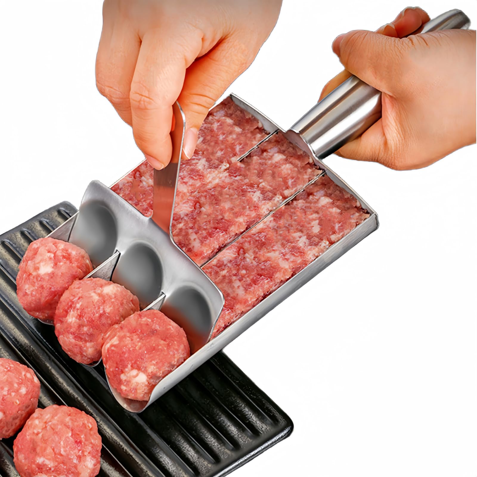 Premium Stainless Steel Triple Meatball Maker Tool Set with Cutting Spoon - Easy DIY Meatball Mold for Home Cooking & Quick Meal Prep | Perfect for Italian Dishes, Party Appetizers & Family Dinners