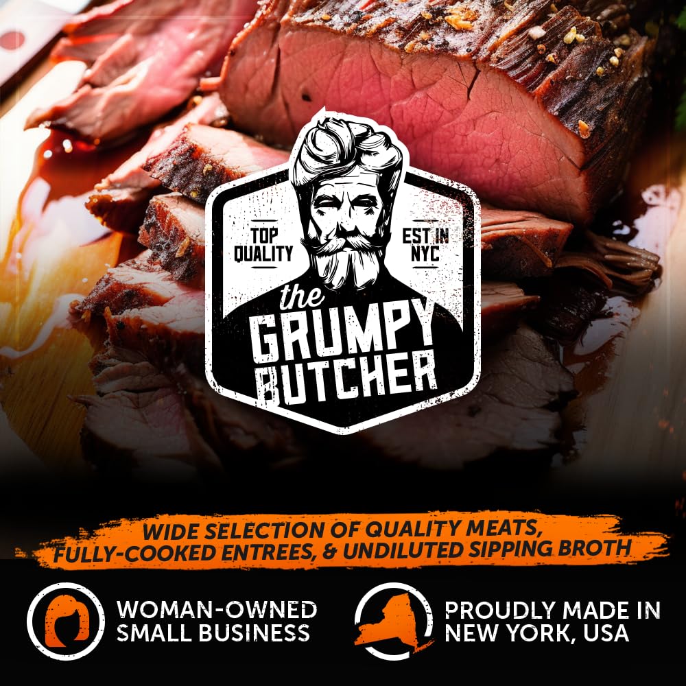 Grumpy Butcher Fully Cooked Sirloin Steak (16 oz each, 2 Pack) | Sous Vide Grass-Fed Beef | Medium Rare | Pre-Seasoned & Ready to Heat | Perfect for Quick Dinners, BBQs, and Meal Prep
