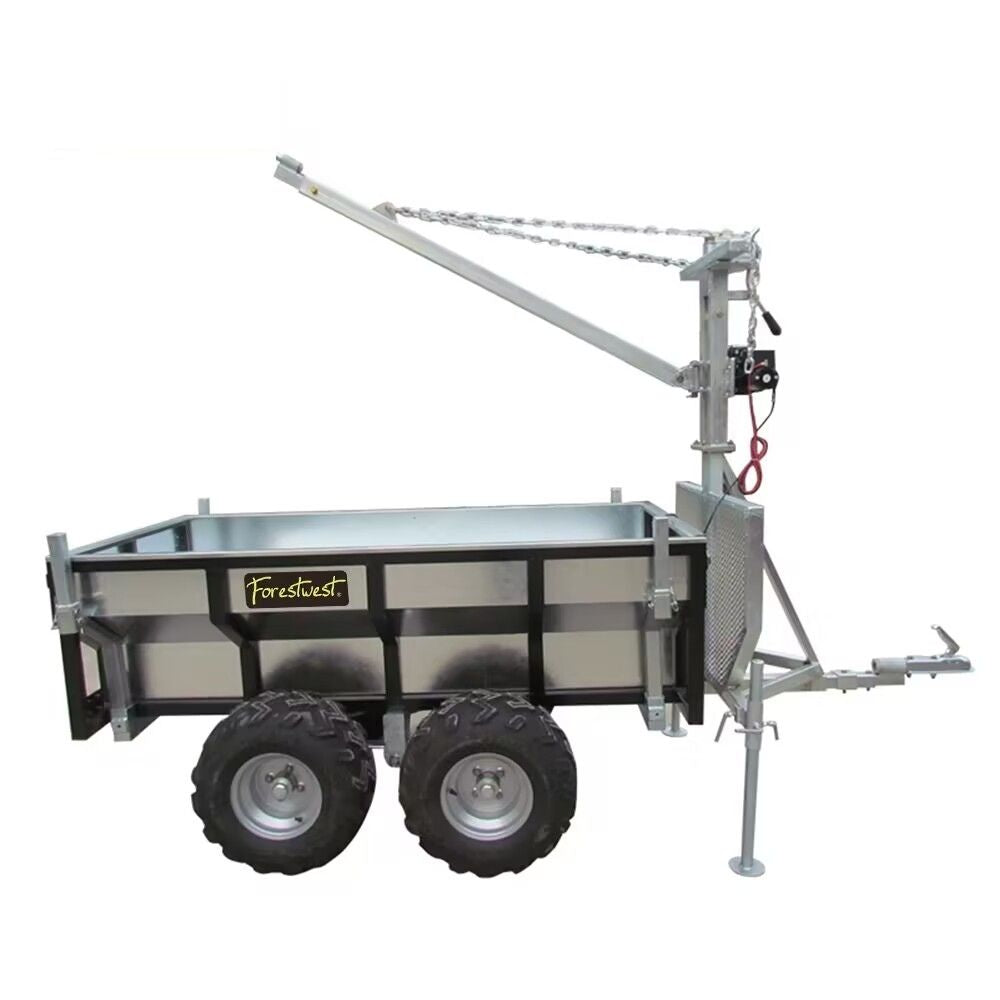 Forestwest BM11139 Heavy Duty Multi-Purpose Utility Trailer with Hydraulic Crane & Auto Winch - Perfect for Construction, Landscaping, Farm & Towing Jobs