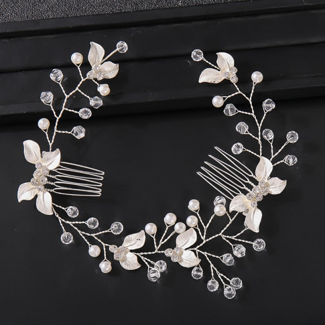 Pearl Leaf Comb Headband for Women - Elegant Tiara Hair Accessories for Weddings, Parties & Special Occasions | Perfect Bridal Hairpiece & Boho Headpiece