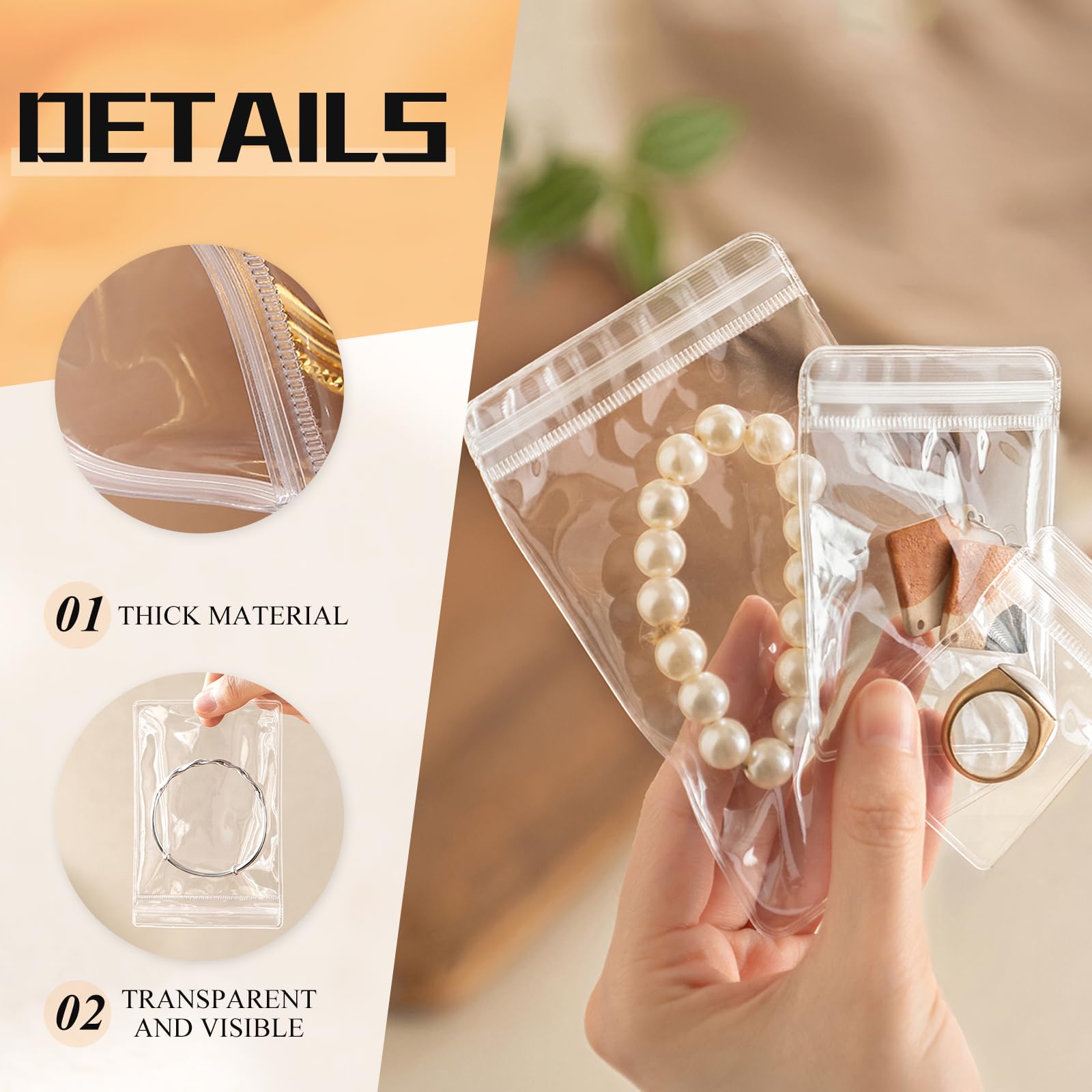 50PCS Clear PVC Jewelry Pouches - Waterproof Zipper Storage Bags for Earrings, Bracelets & Necklaces - Travel Jewelry Organizer for Women, Small Transparent Pouch for Jewelry Display & Protection (50 Pack)