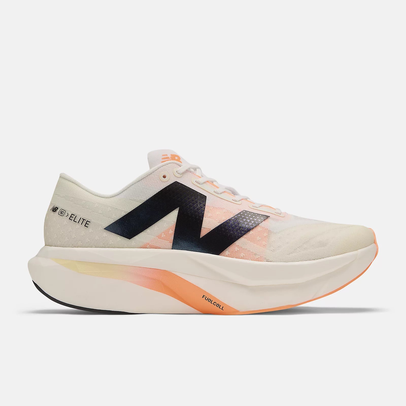 New Balance Men's FuelCell SuperComp Elite v4 Running Shoes - White/Angora/Hot Mango | Lightweight Racing Sneakers for Marathon & Long Distance Running