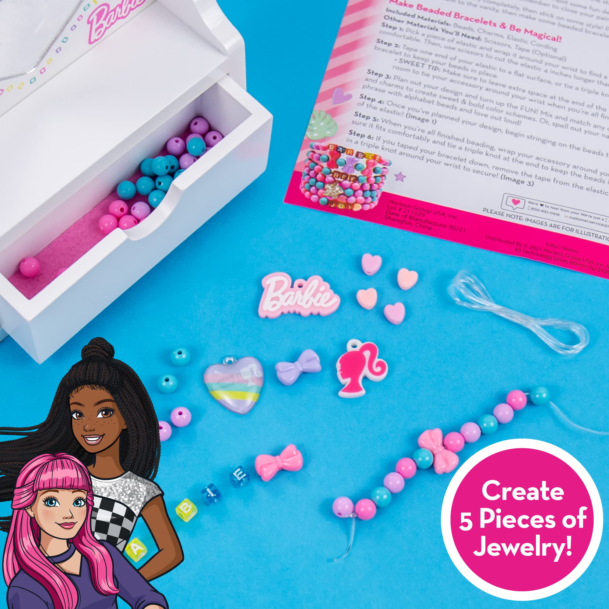 Barbie DIY Jewelry Box Kit - Customizable Heart-Shaped Vanity with Acrylic Paints, 5 Jewelry Pieces, 100+ Charms & Beads - Creative Arts & Crafts Gift for Girls Ages 5-8 - Perfect for Birthday Parties & Pretend Play