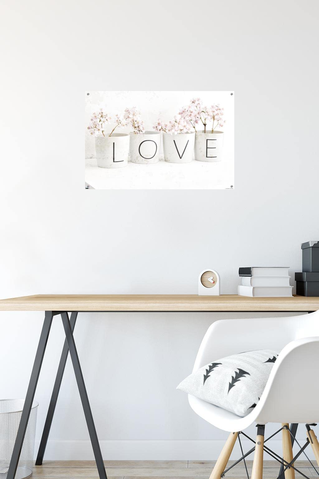 Trends International Tom Quartermaine Love Blossom in Cups Wall Poster - 24x36 Inch Framed Art Print with Push Pins - Perfect for Home Decor, Office & Dorm Room Aesthetic