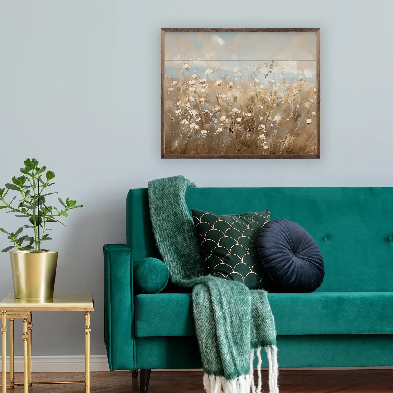 Abstract White Flower Field Wood Framed Print - Modern Wall Art for Living Room, Bedroom & Office Decor
