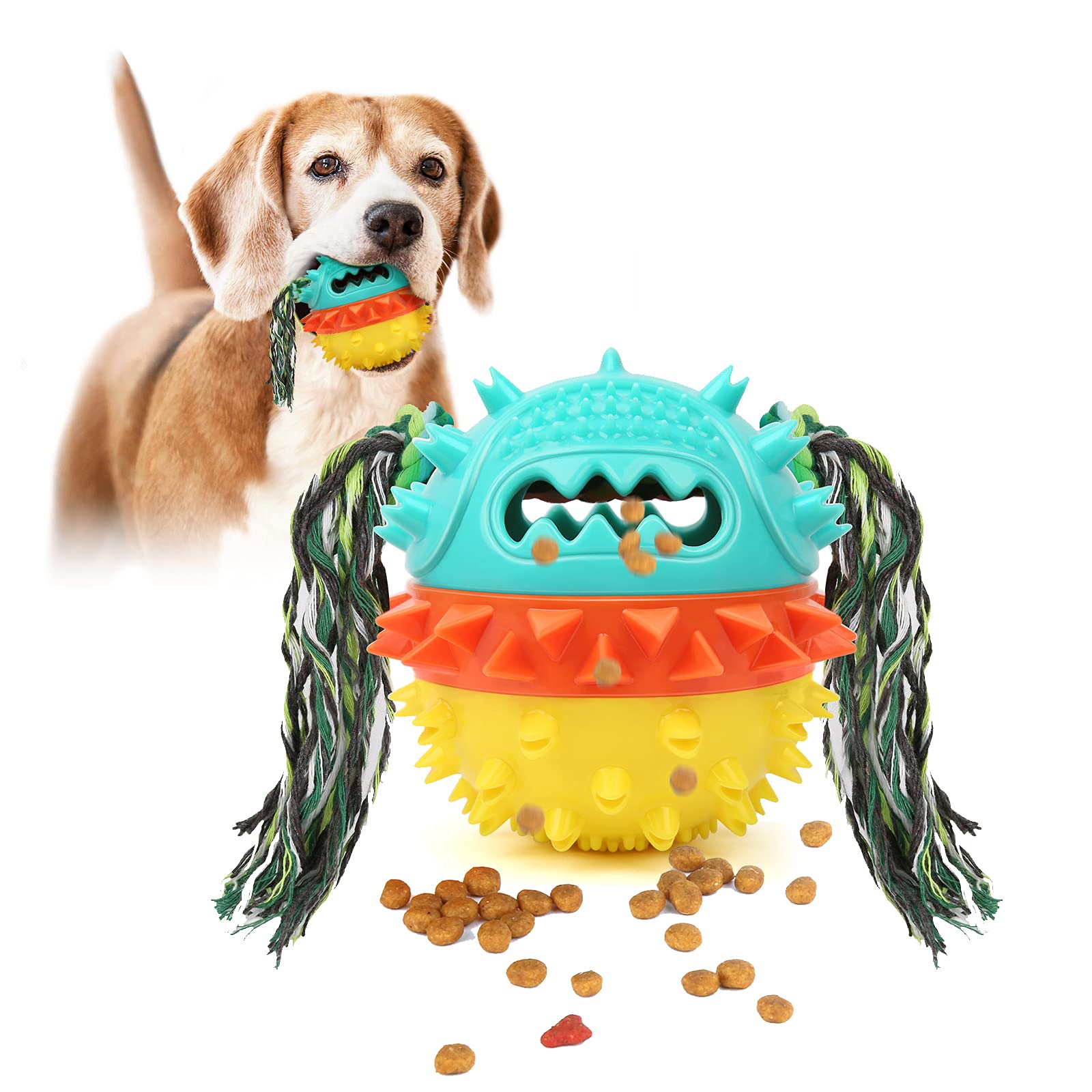 Durable Dog Chew Toys for Aggressive Chewers - Natural Rubber Puppy Teething & Teeth Cleaning Rope Toys with Squeaky Ball & Food Dispenser - Interactive Toys for Small, Medium & Large Dogs - Perfect for Playtime, Training & Dental Health