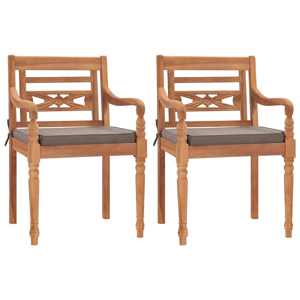 vidaXL Batavia Chairs Set of 2 - Teak Wood Garden Armchairs with Cushions, Scandinavian Style Outdoor Lounge Chairs for Patio, Balcony, Backyard Dining - Perfect for Relaxing in Your Garden or Entertaining Guests