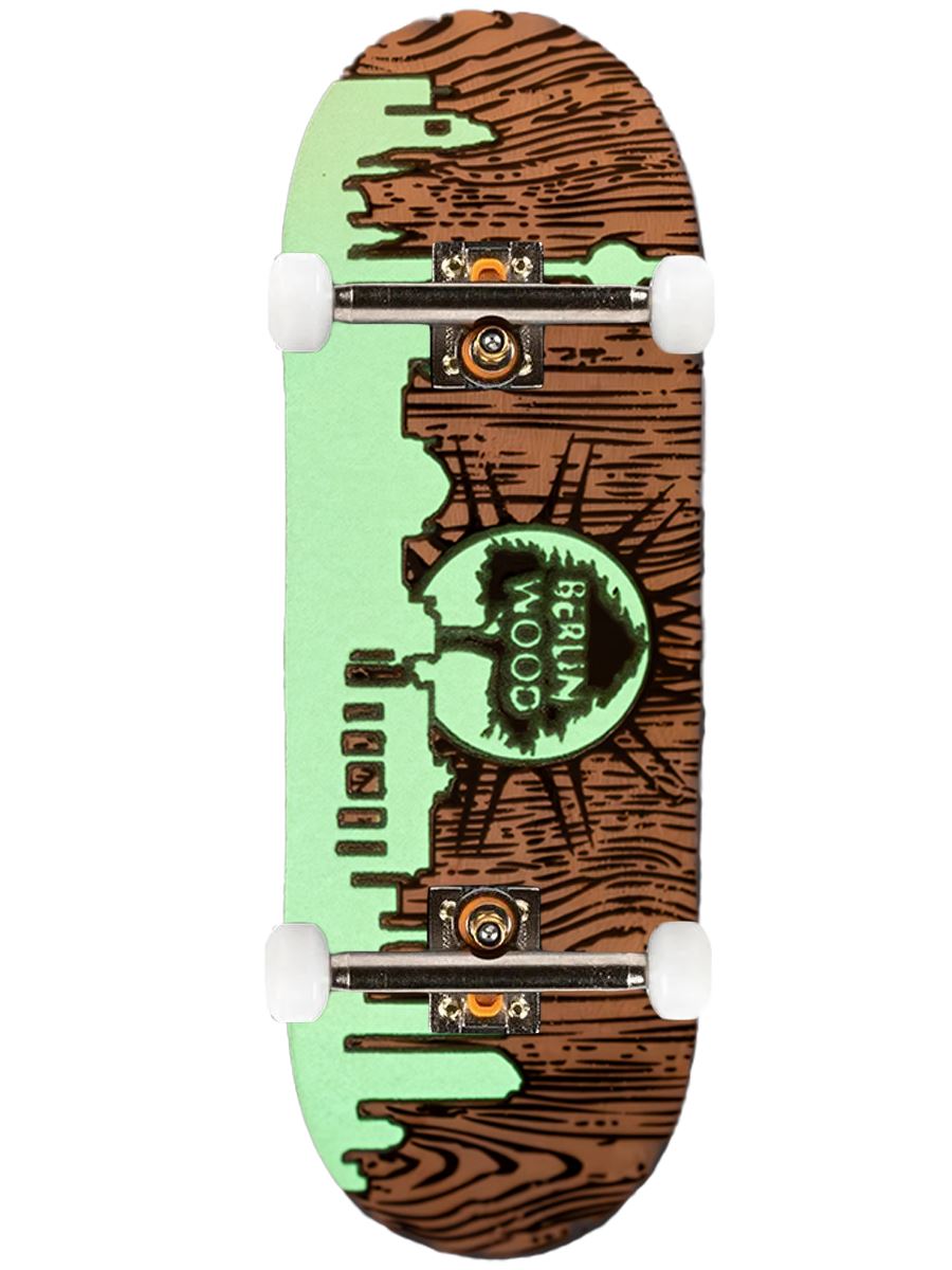 Berlinwood Fingerboard Complete - BW Skyline GITD Glow in The Dark Professional Finger Skateboard for Tricks & Stunts - Perfect for Skateboard Enthusiasts & Collectors