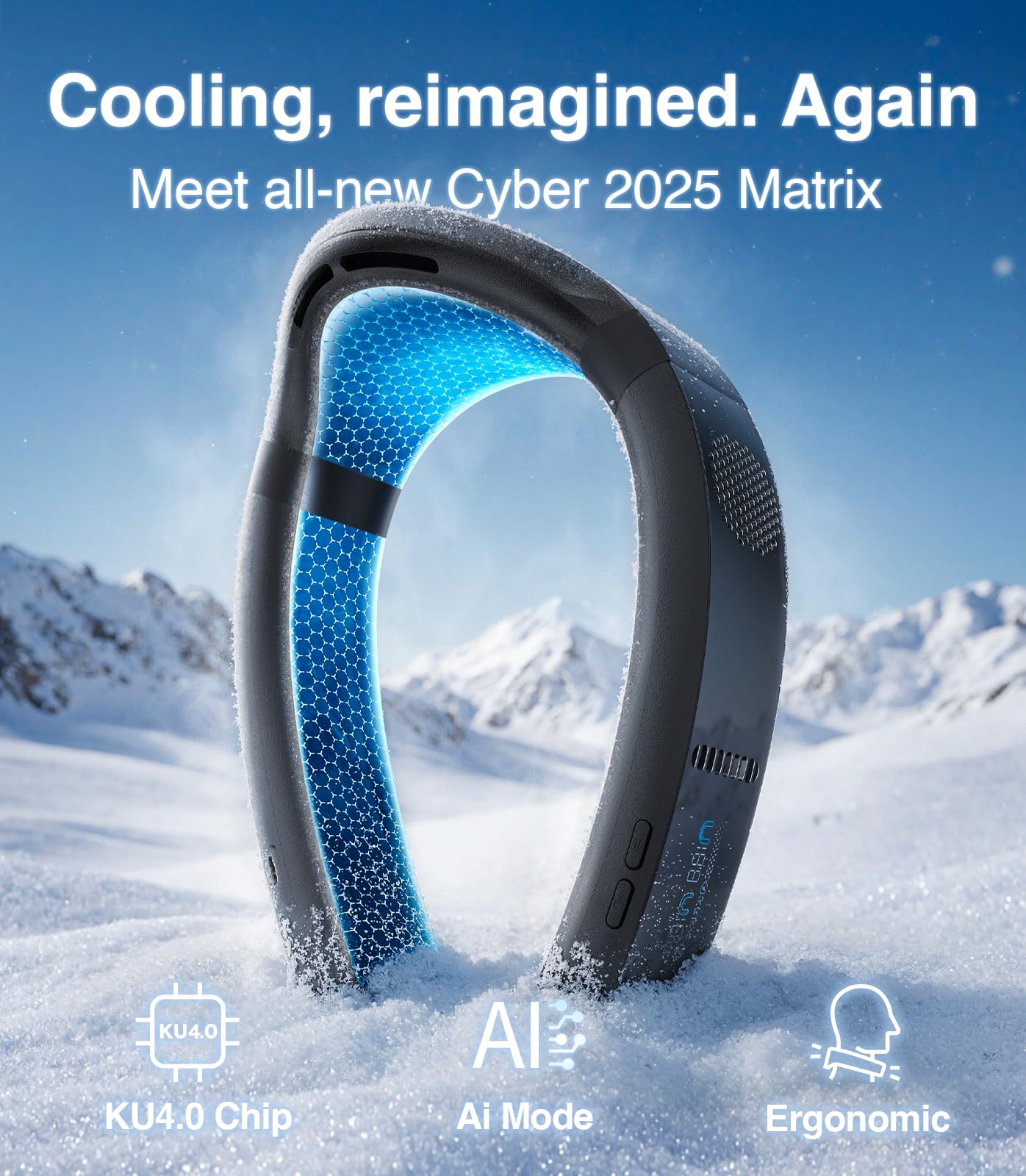 TORRAS COOLiFY Cyber Neck Fan 2025 - Upgraded Wearable Air Conditioner with 6000mAh Rechargeable Battery & 3D Cooling Tech | Portable Personal Fan for Outdoor Sports, Office, Travel, and Home Use | Blows Cold Air for Ultimate Comfort