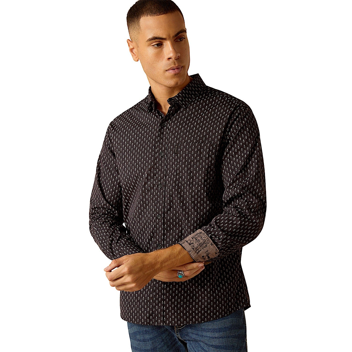 Ariat Men's Modern Fit Mitchell Shirt - Phantom Western Style Button Down Shirt for Casual Wear & Outdoor Activities