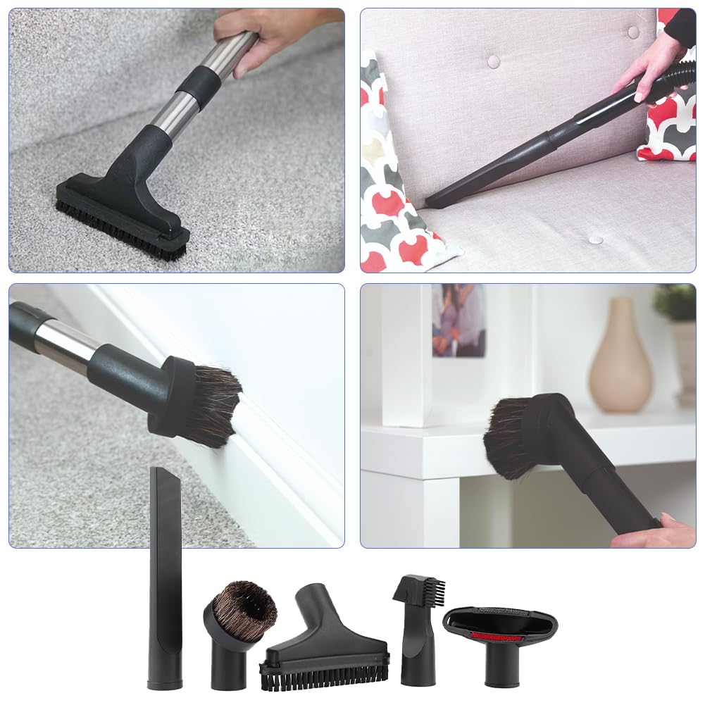 Universal 5-Piece Vacuum Cleaner Attachment Set - Soft Bristle Round Brush, Crevice Tool, Swivel Dust Floor Brush - Compatible with Most Vacuum Cleaners - Perfect for Hard Floors, Carpets, Furniture & Tight Spaces Cleaning (Black)