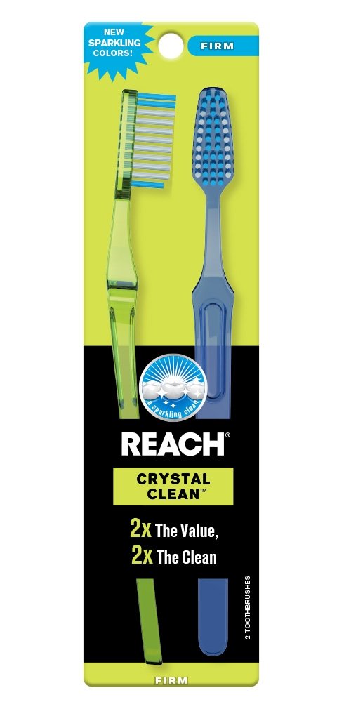 REACH Crystal Clean Firm Toothbrushes, 2-Pack - Value Pack for Home, Travel & Oral Hygiene Care