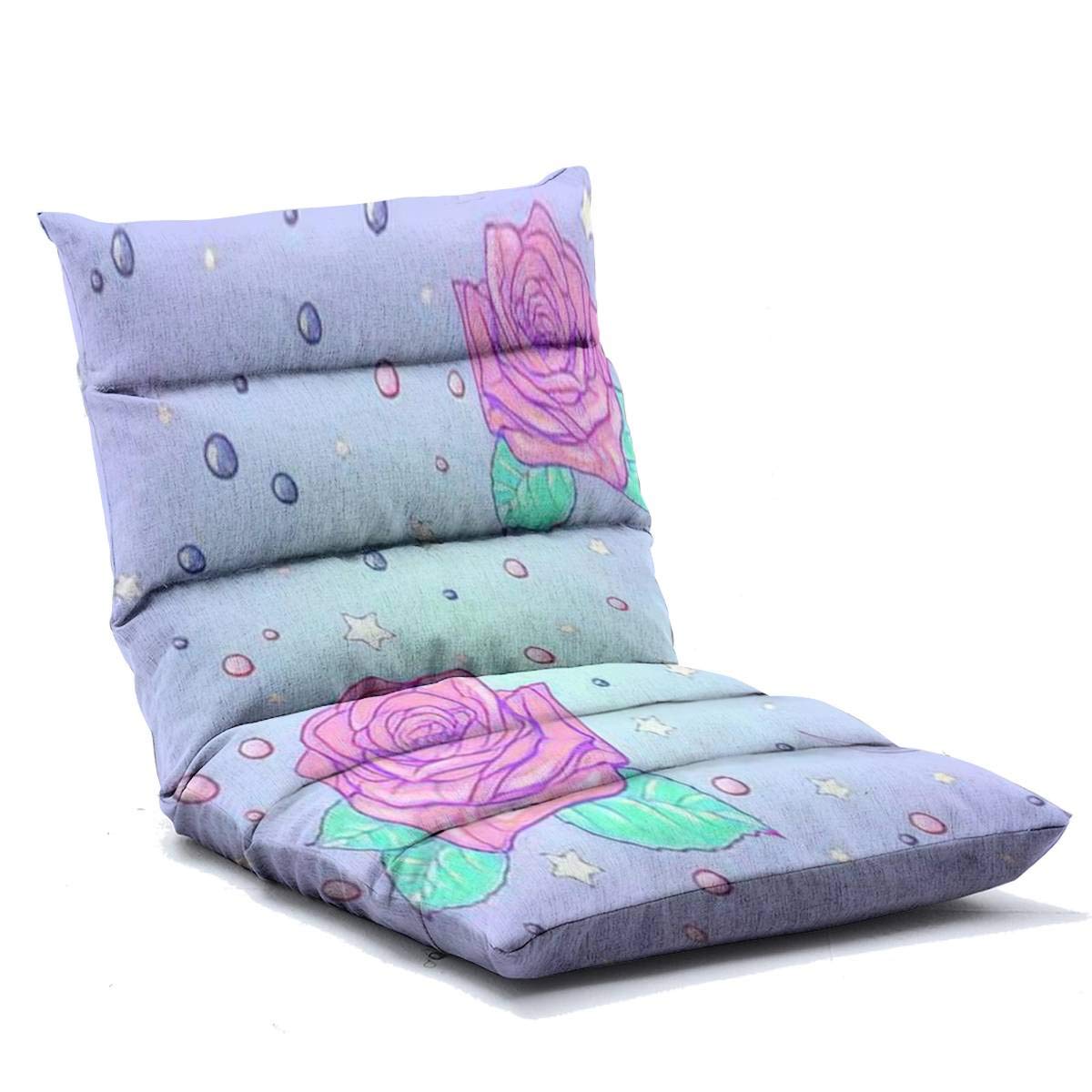 Adjustable Floor Lounger Chair with Memory Foam - Kawaii Rose, Star & Moon Crescent Design in Festive Pastel Colors - Foldable Floor Sofa for Adults - Perfect for Home, Office, Reading, Watching TV & Gaming