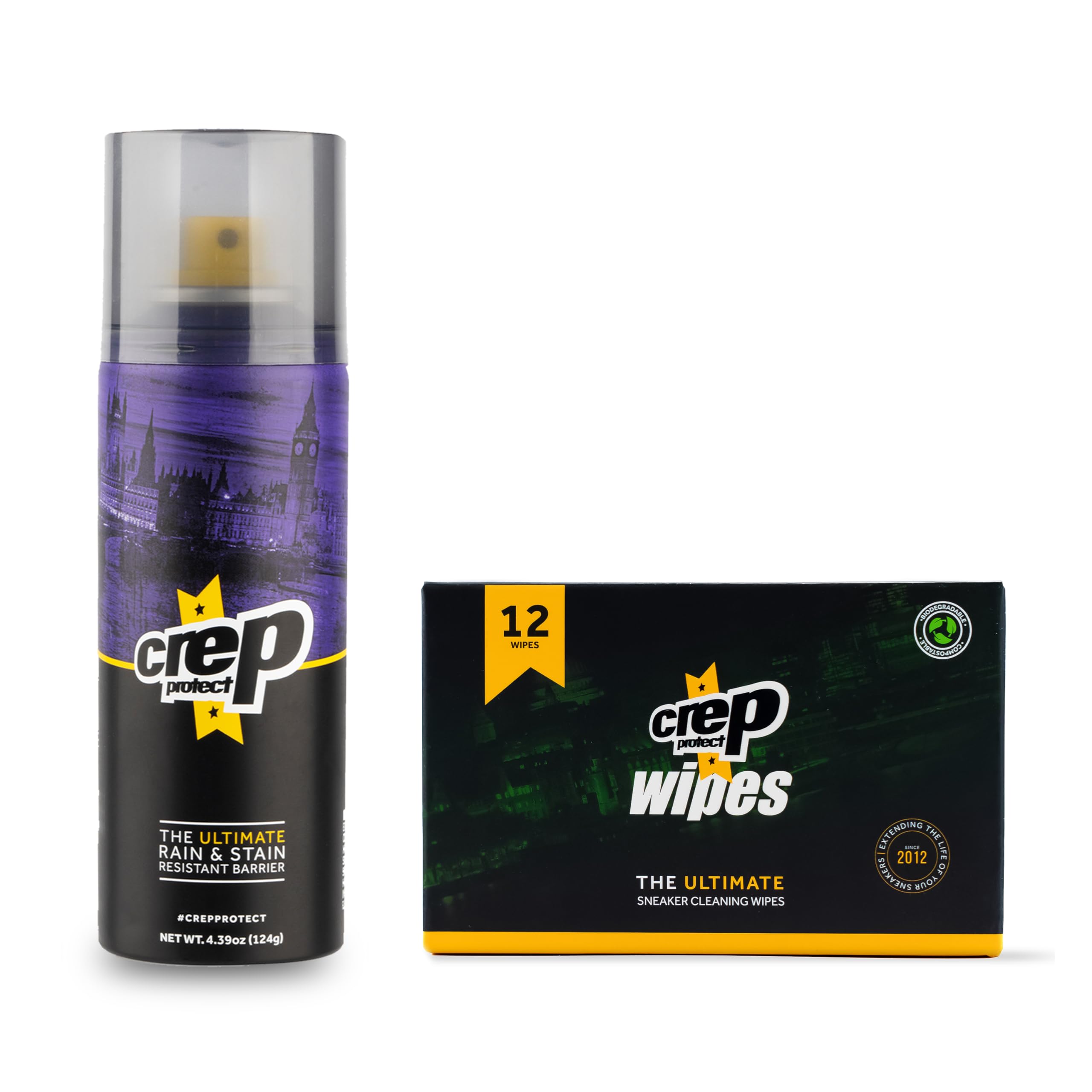 Crep Protect Shoe Protector Spray & Premium Biodegradable Sneaker Cleaning Wipes Kit - Waterproof & Stain Repellent for Sneakers, Shoes & Boots - Perfect for Gym, Travel & Everyday Use