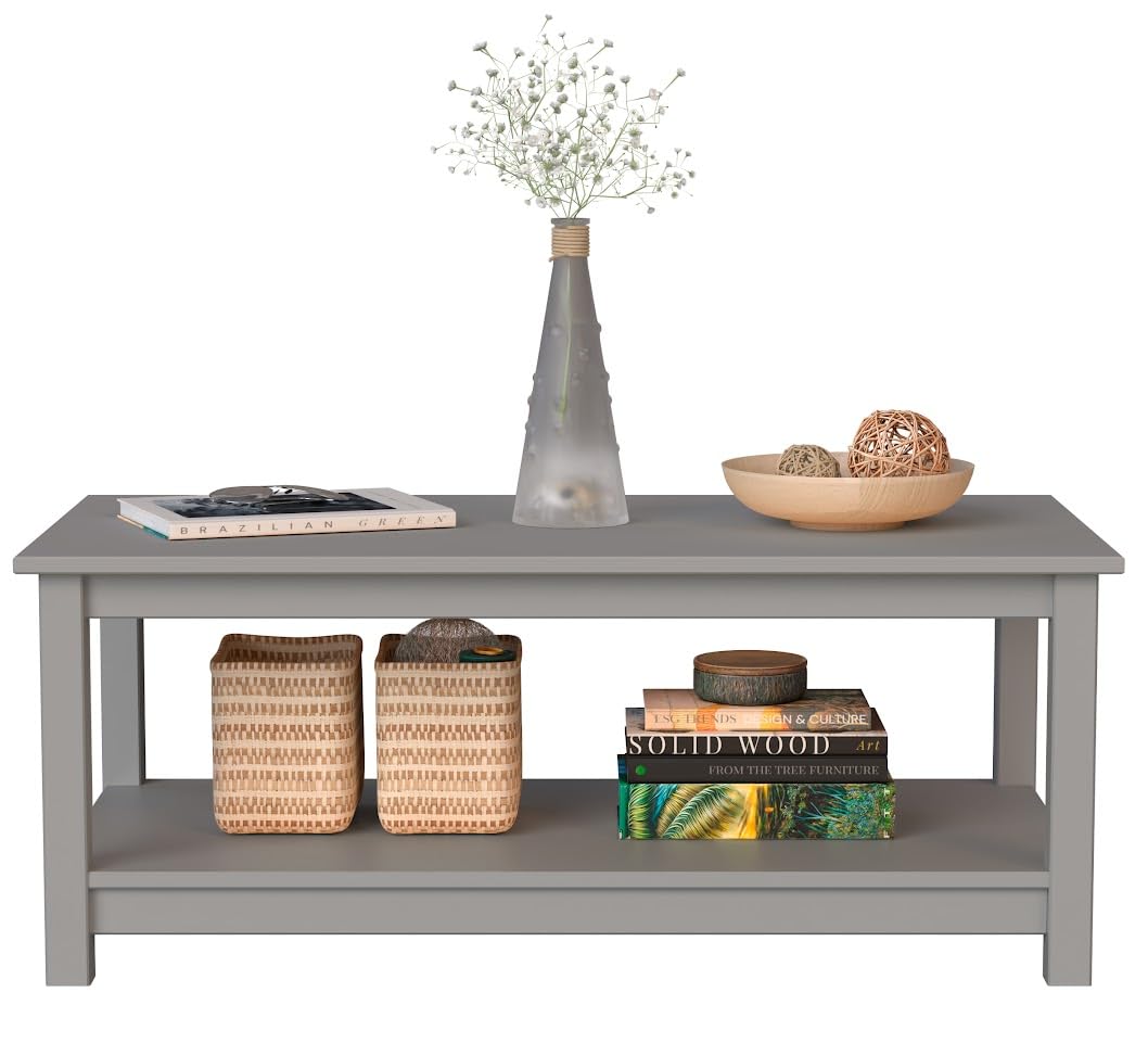 Gray Coffee Table with Storage Shelf - Modern Living Room Furniture for Small Spaces | Stylish & Functional Home Decor by From the Tree Furniture | Perfect for Apartments, Condos and Cozy Living Rooms