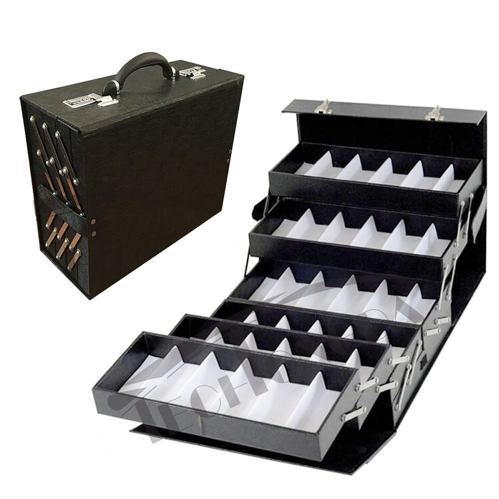 Premium PU Leather Foldable Eyeglasses Display Case with Password Key Lock - Secure Storage for 80 Pairs of Sunglasses, Eyewear, Watches & Jewelry - 18.9x8.86x14.17 Inch - Perfect for Retail Stores, Trade Shows & Home Organization