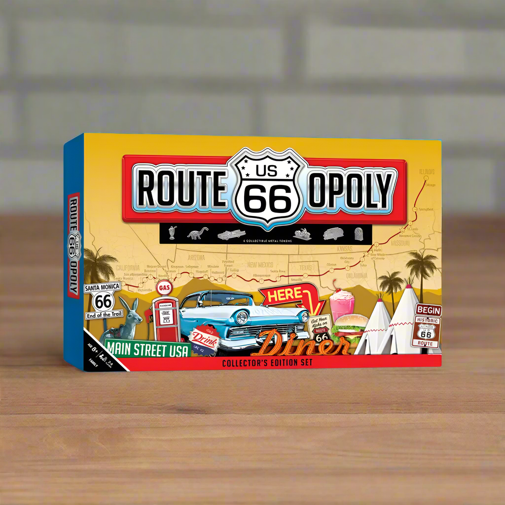 Route 66 Opoly Board Game - Classic American Road Trip Themed Monopoly Style Game for Family Game Night & Travel Lovers