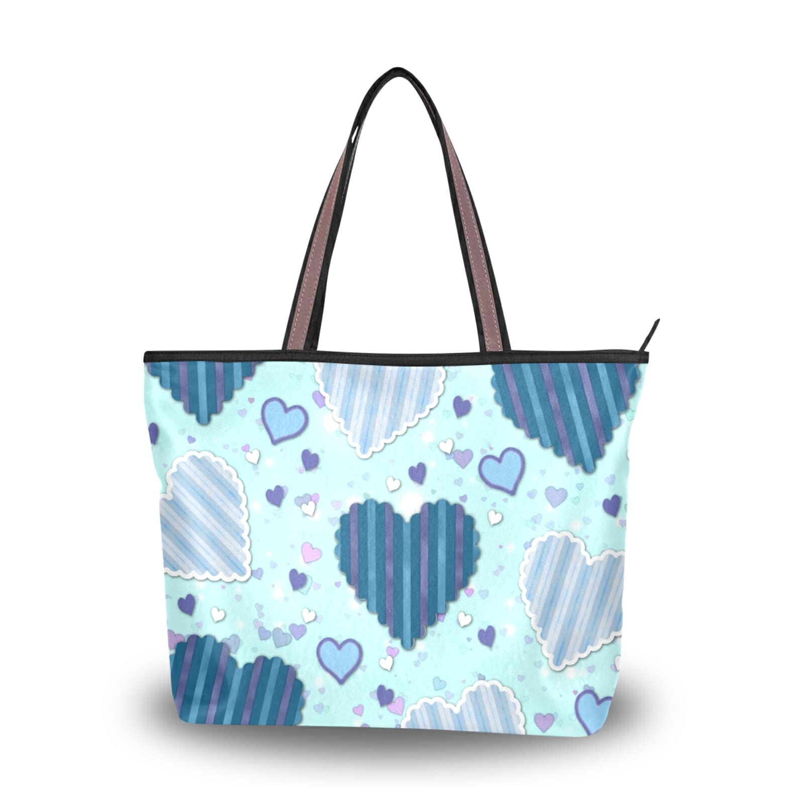 Blue Hearts Tote Bag for Women - Large Capacity Zippered Grocery Purse with Aesthetic Design (2 Size Options) - Perfect for Shopping, Beach Trips & Daily Use