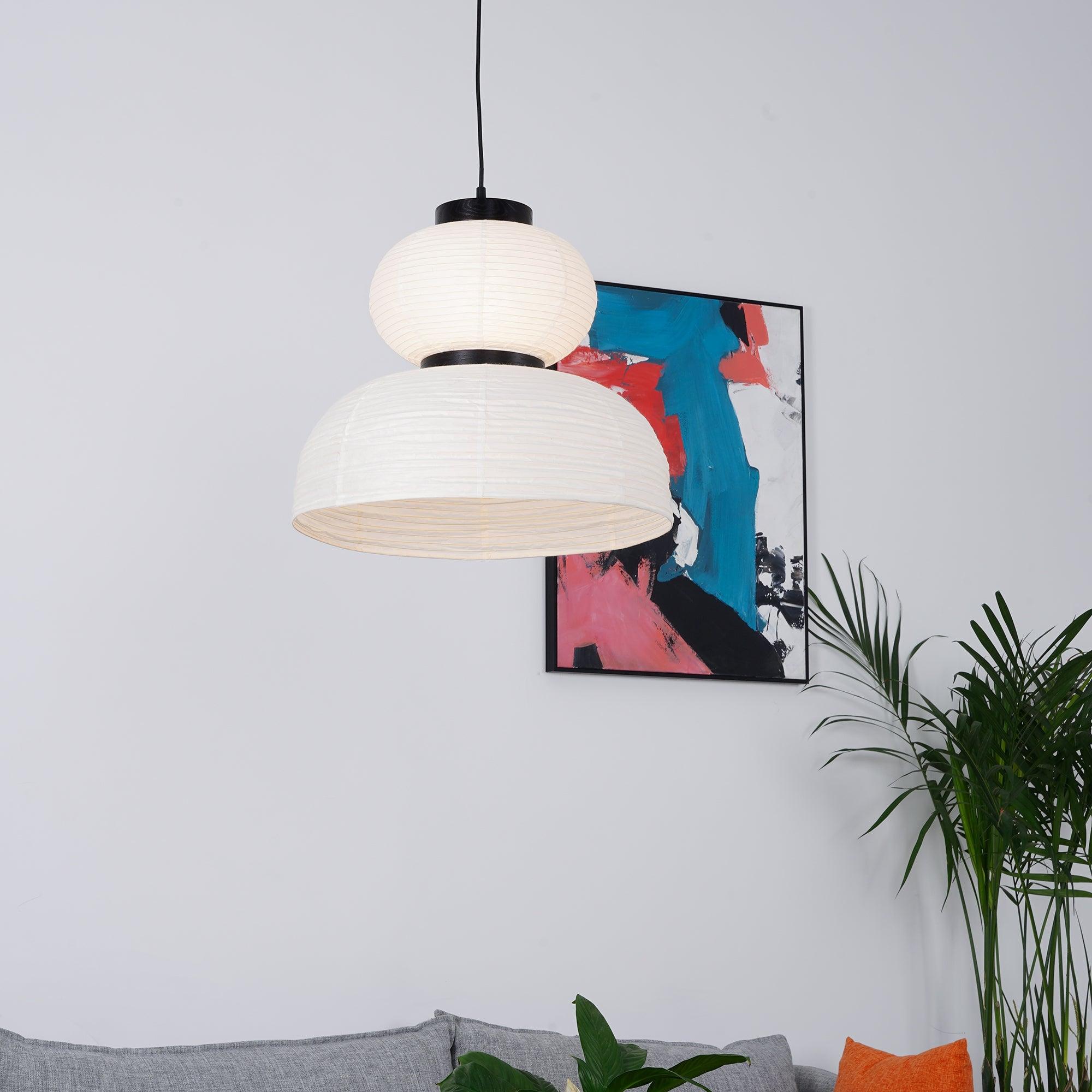Formakami Pendant Swag Lamp - Modern Paper Shade Hanging Light for Dining Room, Bedroom & Living Room Decor