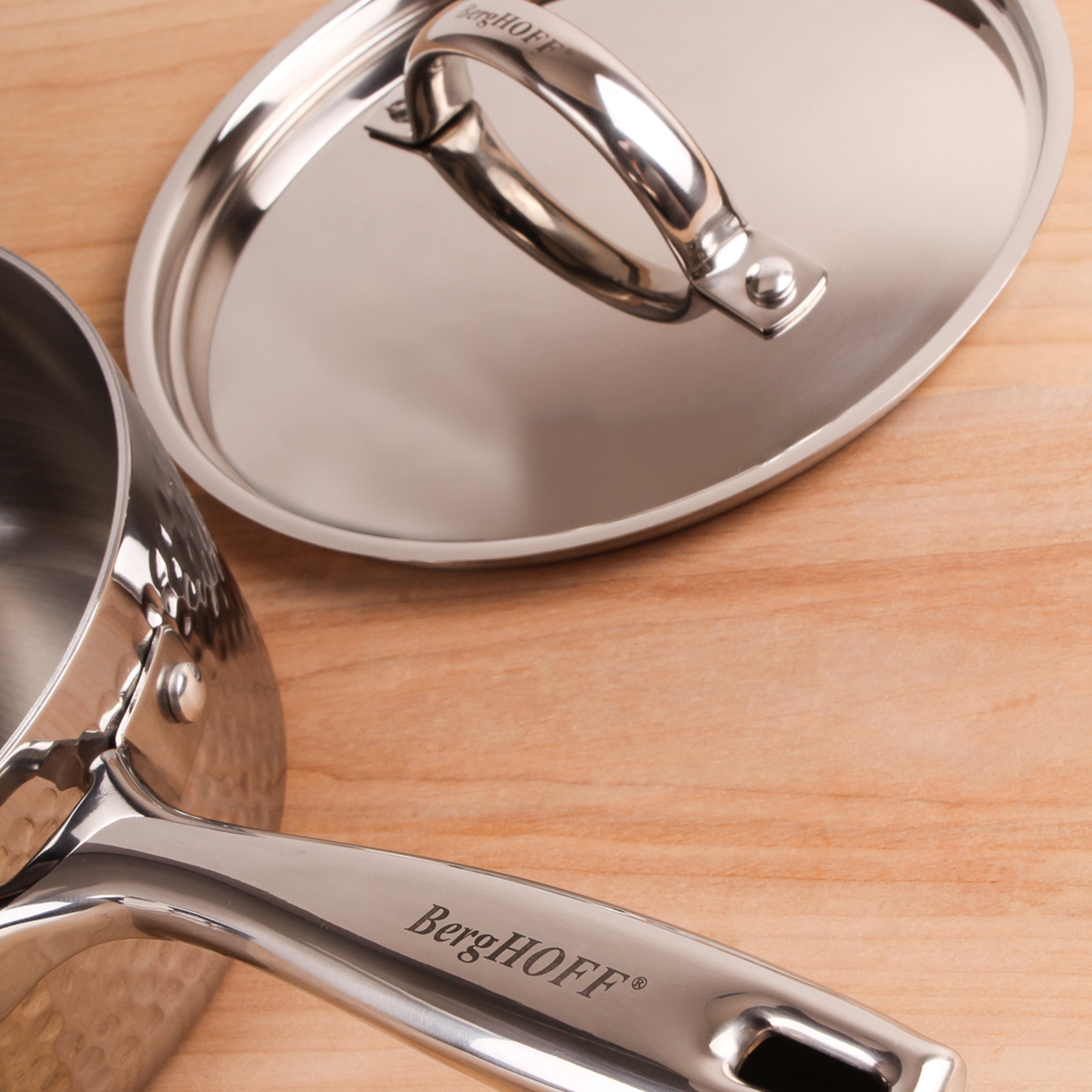 BergHOFF Vintage Tri-Ply 18/10 Stainless Steel 2-Quart Saucepan with Lid - Hammered Finish for Professional Cooking & Home Kitchen Use