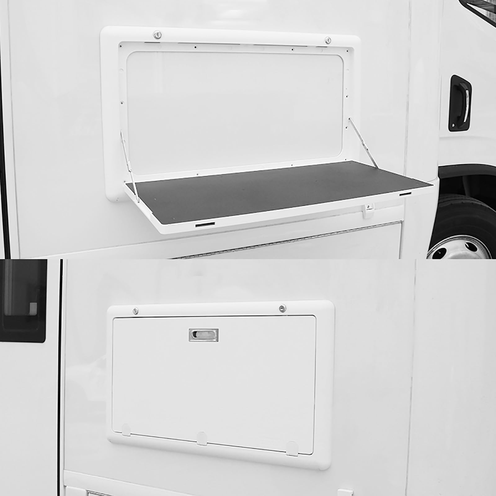 Fold Down Wall Mounted Folding Table - Drop Leaf Design, Lockable RV Picnic Table for Campers & Motorhomes - Space Saving Kitchen & Outdoor Dining Solution (White)