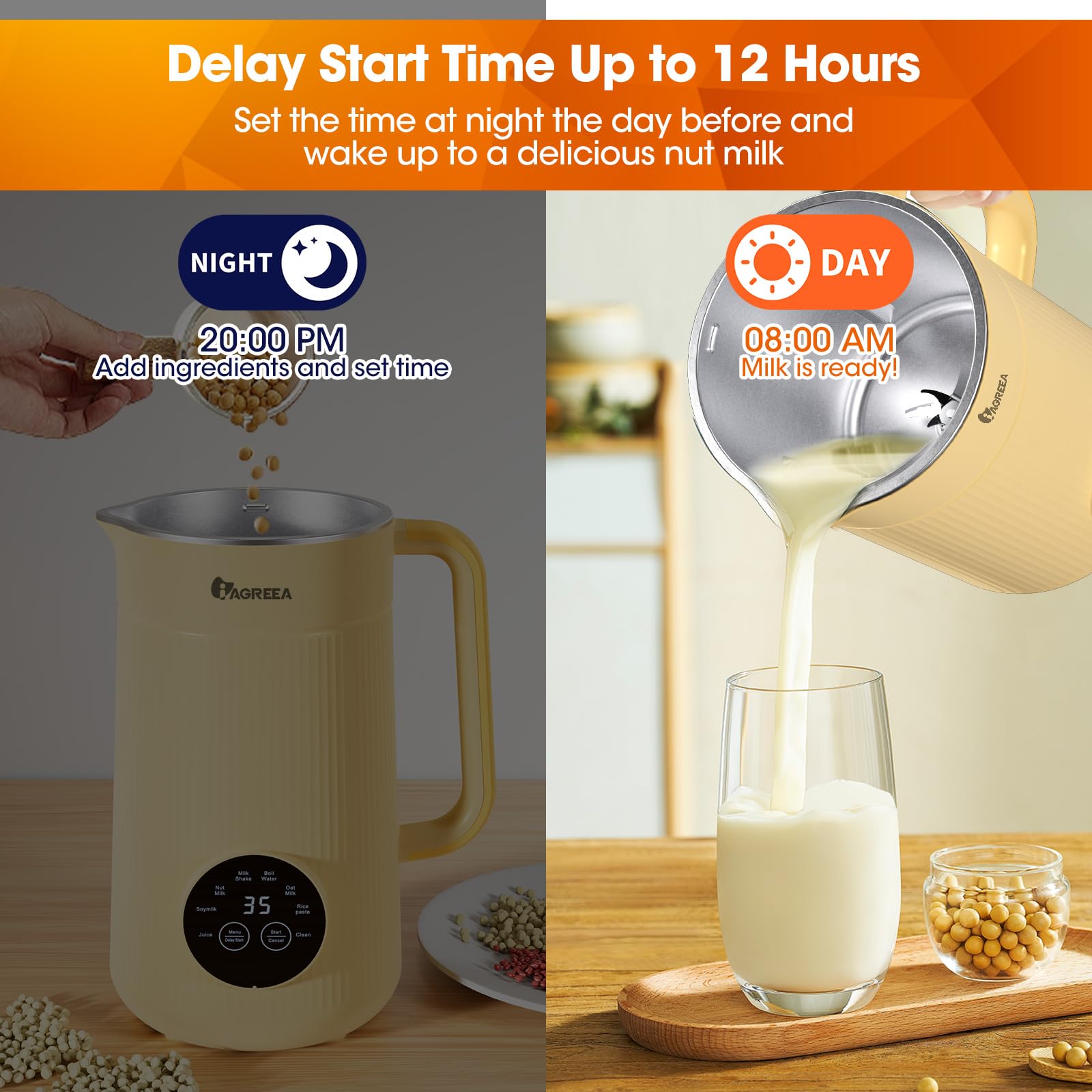 IAGREEA 35oz Nut Milk Maker Machine - 8-in-1 Electric Blender for Homemade Almond, Soy, Rice & Nut Milks - Automatic Baby Food Maker with Delay Start & Boil Function - Perfect for Home, Kitchen & Pantry - Great for Healthy Breakfasts, Baby Nutrition & Vegan Recipes