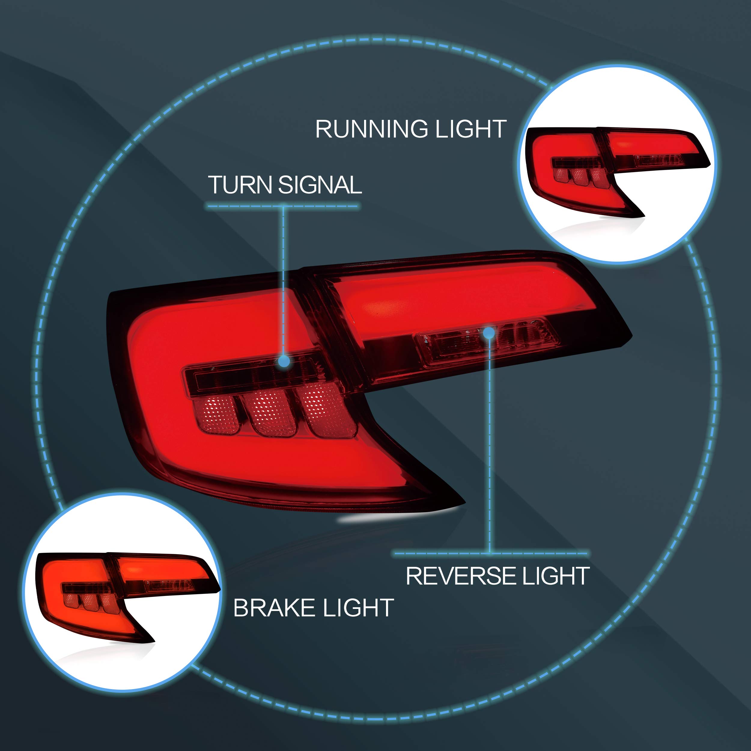 VLAND LED Tail Lights Assembly for 2012-2014 Toyota Camry - Smoked Lens, Plug & Play Installation - Upgrade Your Car's Style & Safety for Night Driving
