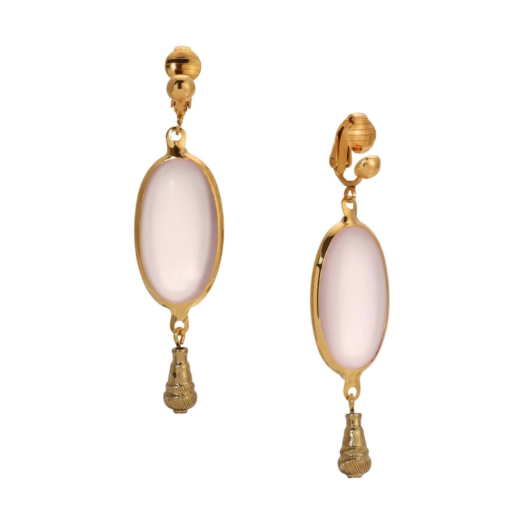 1928 Vintage Style Clip-On Earrings - Oval Matte Rose Pink Stone Teardrop Beads for Women | Perfect for Weddings, Parties & Special Occasions