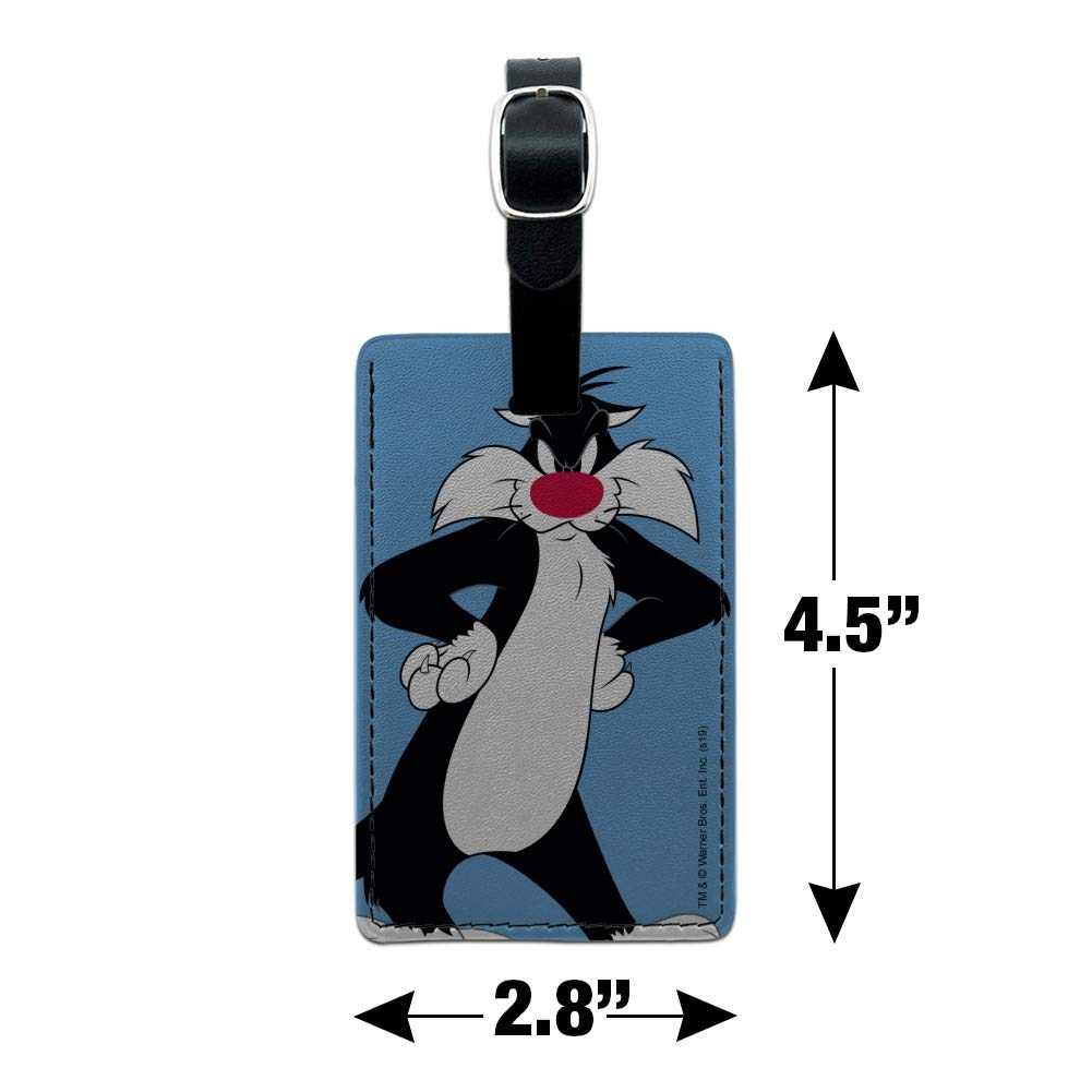Looney Tunes Sylvester Rectangle Leather Luggage Tag - Durable Suitcase ID Card Holder for Carry-On Bags - Perfect for Travel, Business Trips & Vacation Identification