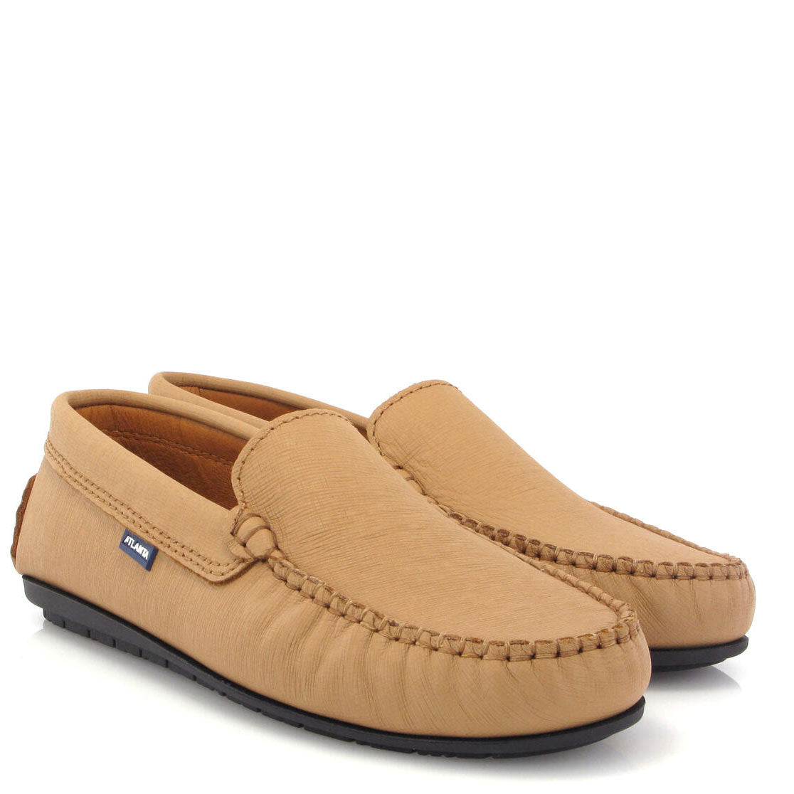 Premium Atlanta Moccasin Loafers in Camel Textured Leather - Comfortable Slip-On Shoes for Men, Perfect for Business Casual, Office Wear & Travel