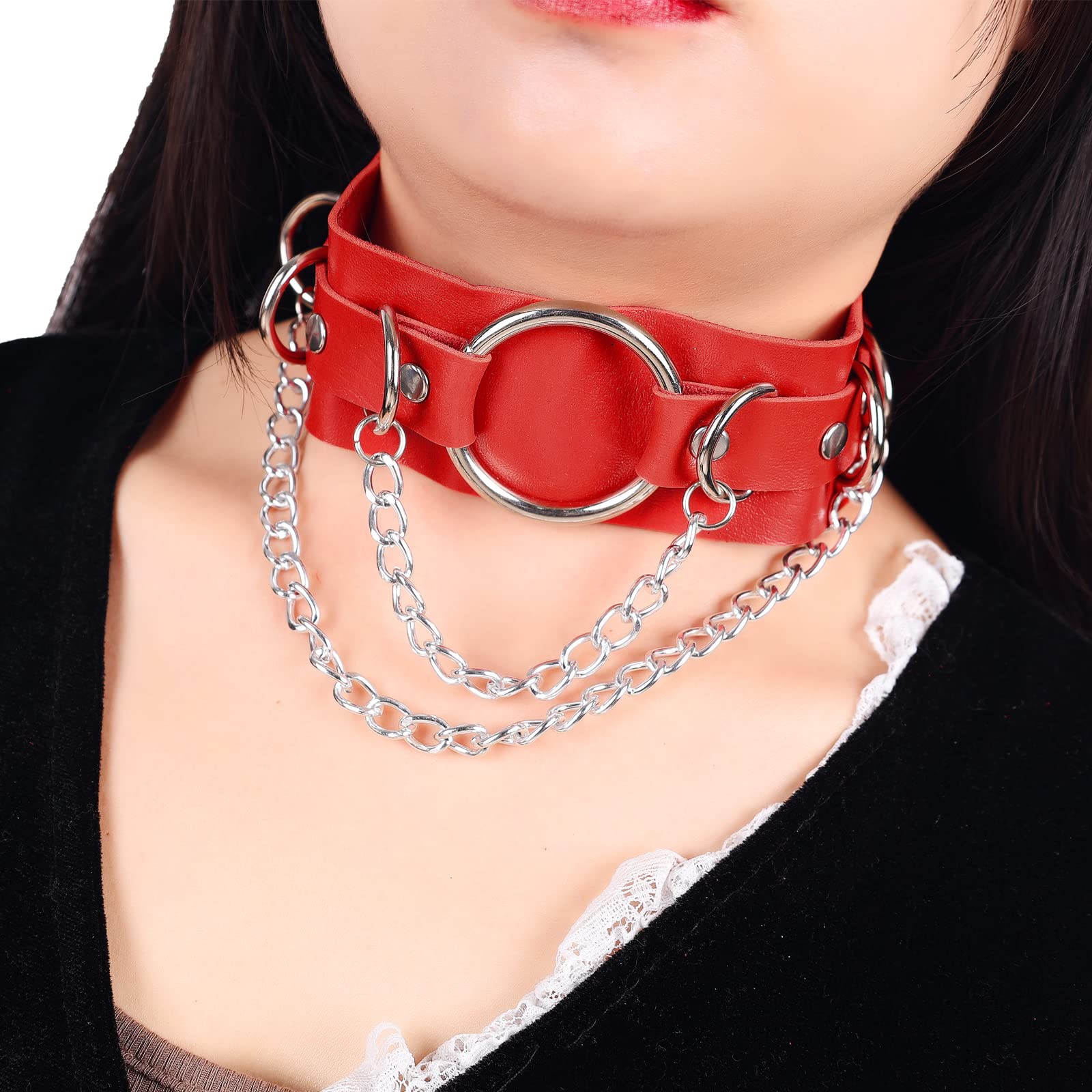 Women's Leather Body Harness Collar Necklace - Punk Gothic Fashion Metal Chain Choker for Carnival Costume & BDSM Accessories - Perfect for Halloween, Cosplay, and Alternative Outfits