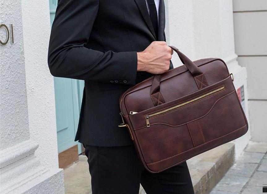 Premium Genuine Leather Laptop Messenger Bag for Men & Women - Business Briefcase with Adjustable Strap (Brown) - Perfect for Work, Travel & Daily Commute