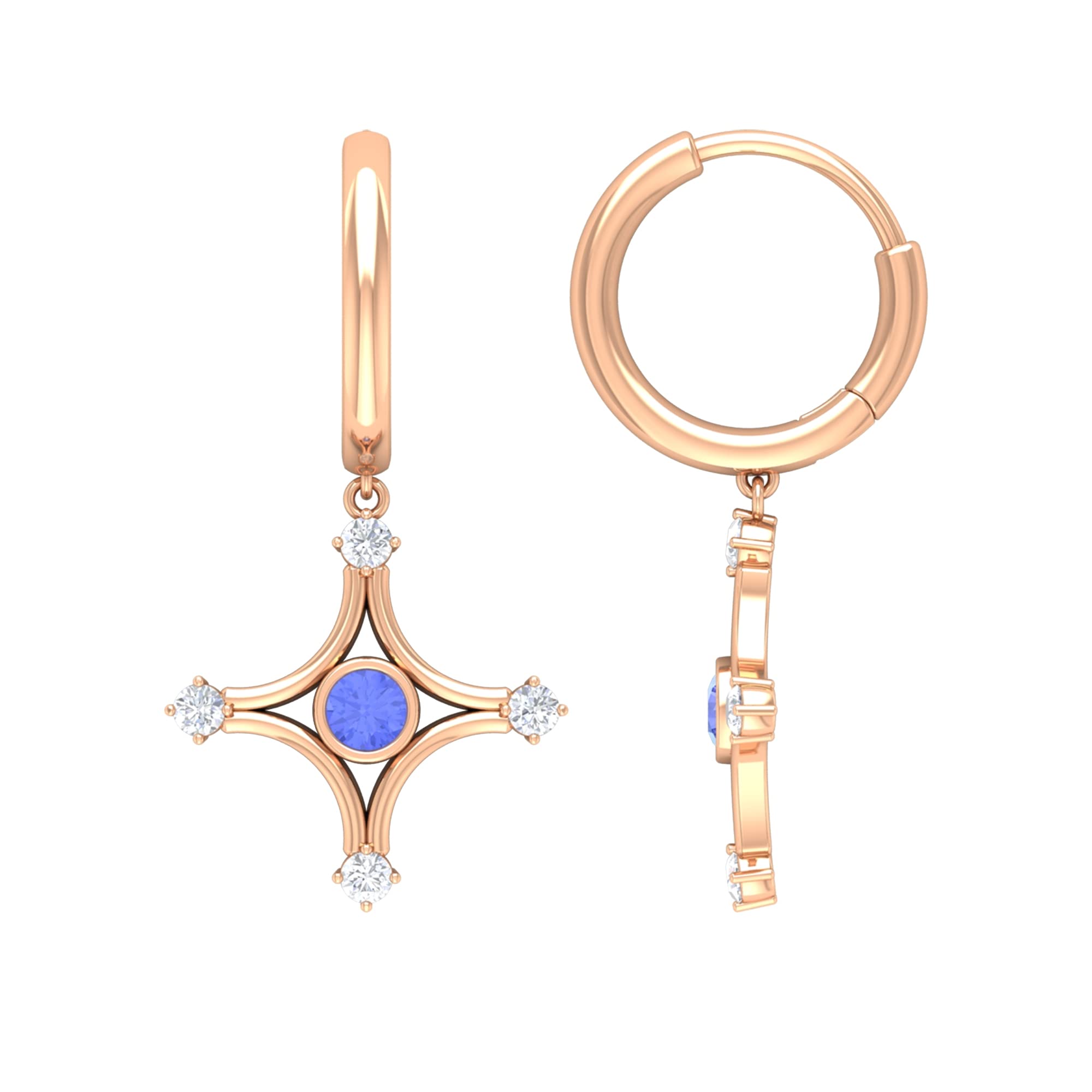 0.50 CT Tanzanite and Diamond Hoop Earrings - 14K Solid Gold Hinged Drop Earrings for Women | Minimalist Tanzanite Jewelry for Everyday Wear, Date Night & Special Occasions